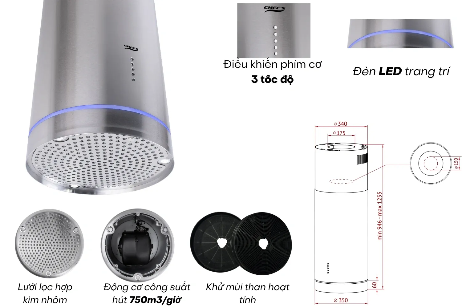 MAY HUT MUI CHEFS EH R822E3 chi tiet d755f8e8