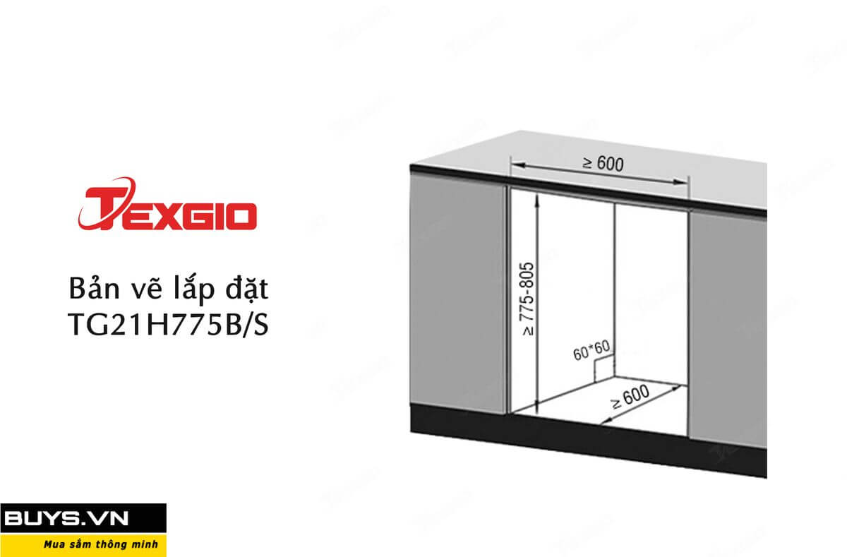 Máy rửa bát Texgio TG21H775S kích thước lắp đặt