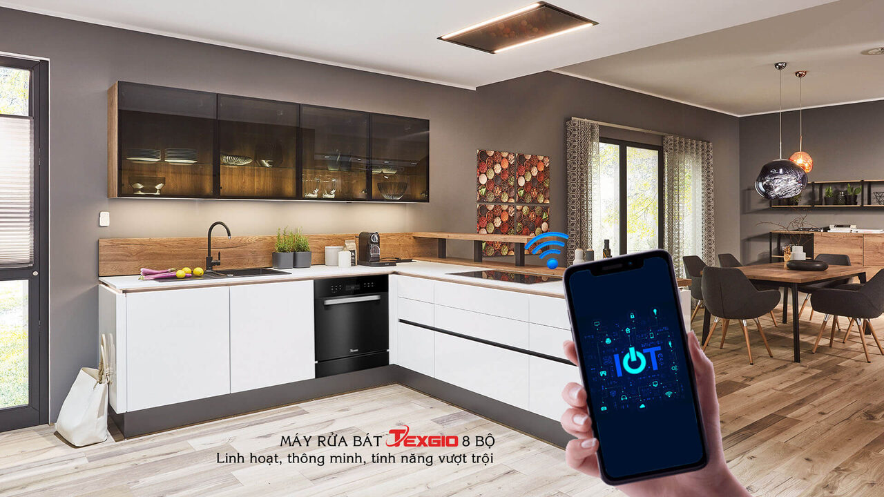 Máy rửa bát 8 bộ Texgio TGWF68GB - cảm biến thông minh