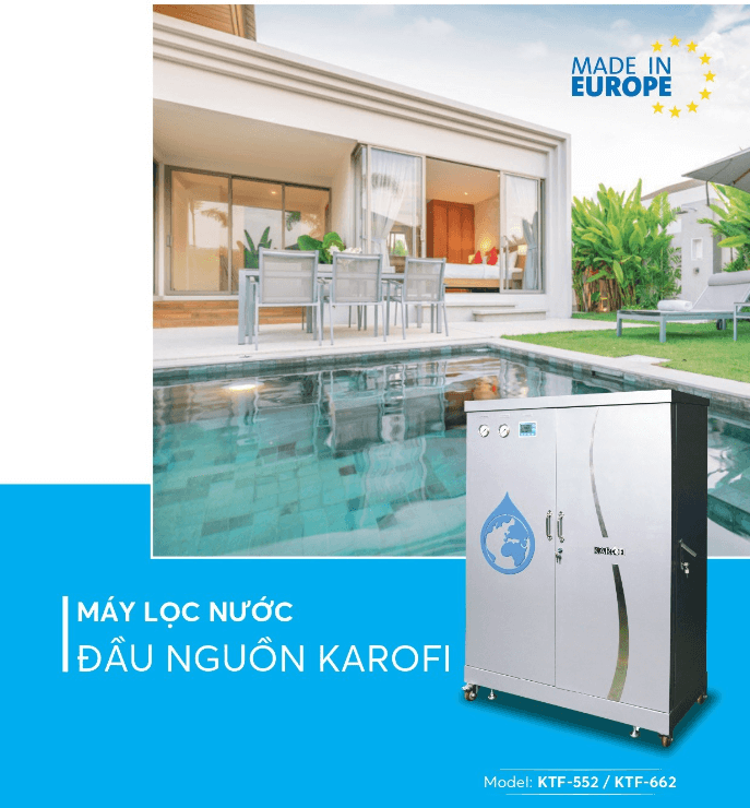 Hệ thống lọc nước đầu nguồn Karofi KTF-552 có tủ bảo vệ hiện đại, chắc chắn, bền, thẩm mỹ