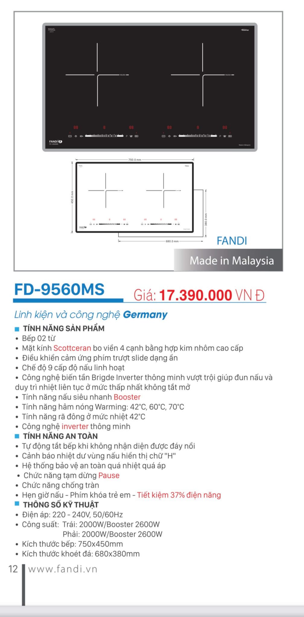 Thông tin sản phẩm bếp từ đôi Fandi FD-9560MS