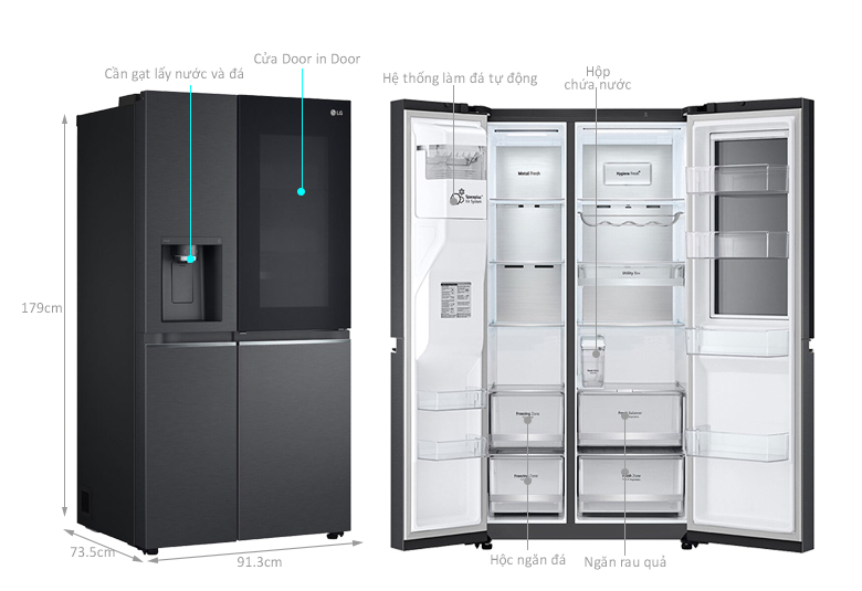 TU LANH SBS LG INVERTER 635 LIT GR X257MC DIEN MAY IBUYS 1