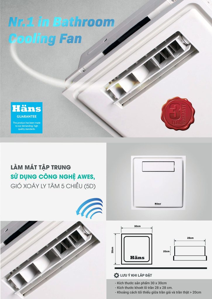 Quạt âm trần Hans H10R điện máy BUYS (2)