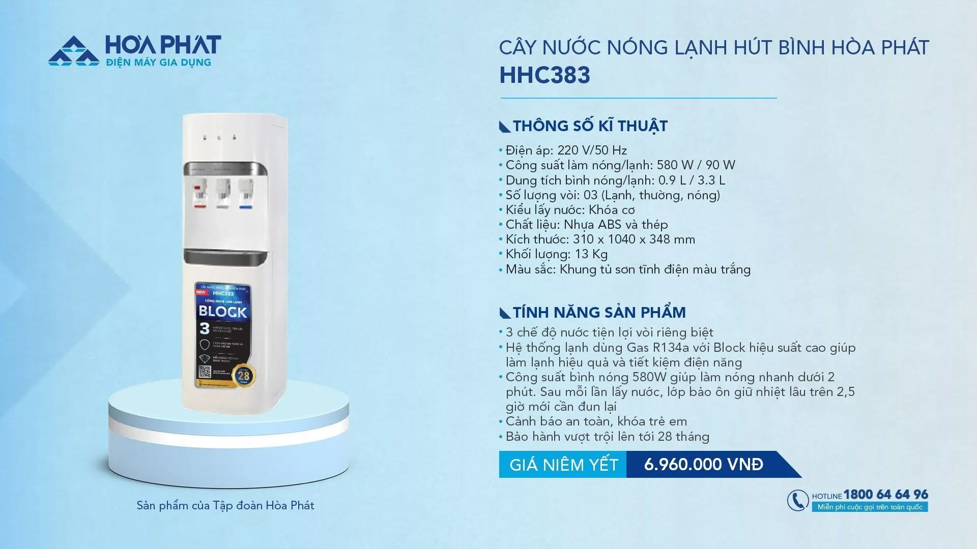 CÂY NƯỚC NÓNG LẠNH HÚT BÌNH HÒA PHÁT HHC383-ĐIỆN MÁY BUYS