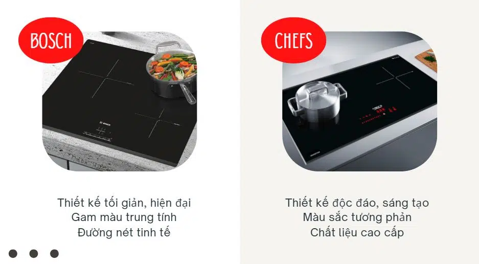 So sánh thiết kế của bếp từ Bosch và Chefs