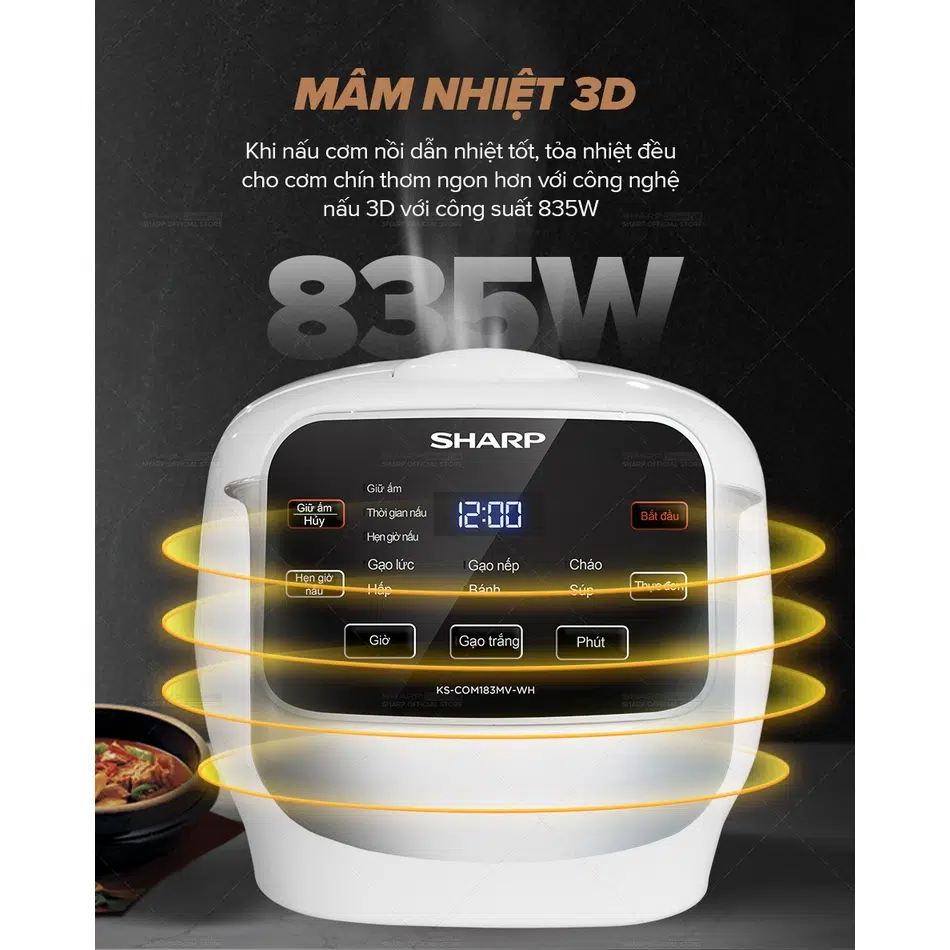 Nồi cơm điện Sharp KS-COM183MV-WH