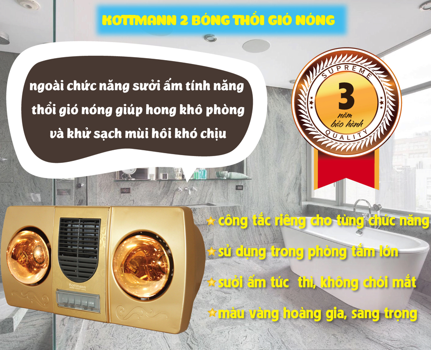 Đèn sưởi nhà tắm Kottmann K2B-HW-G