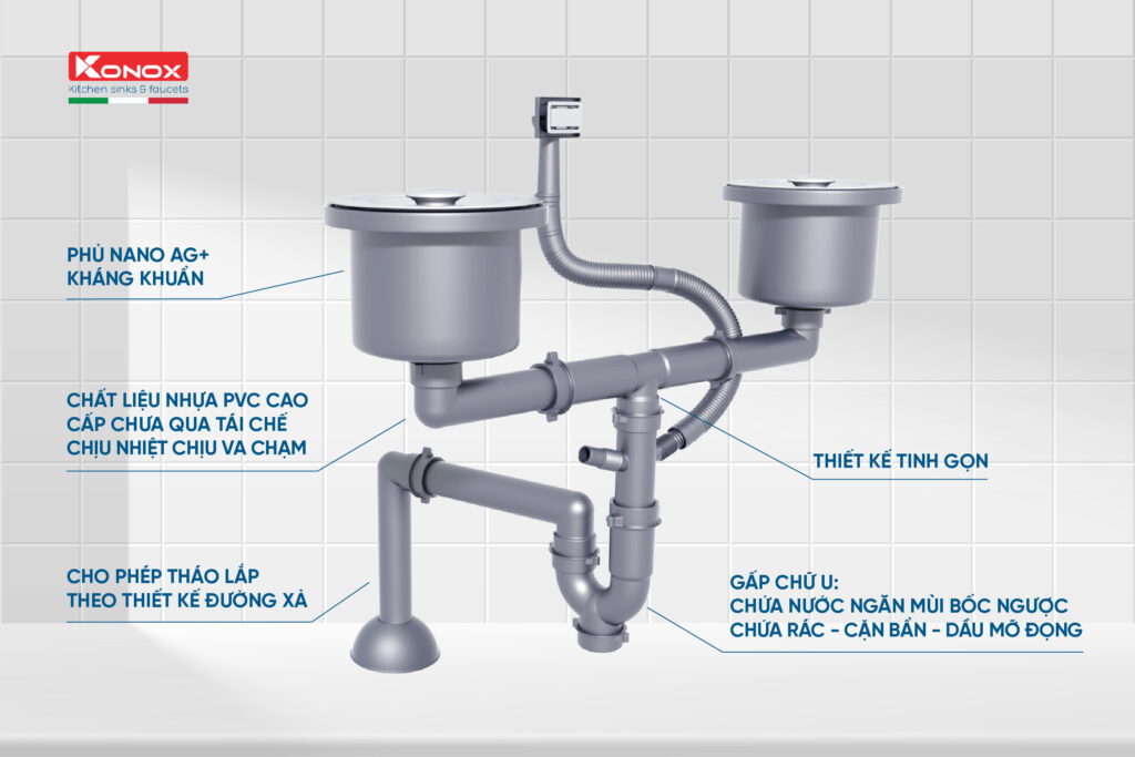 Chậu rửa bát 1 hố Konox KN8347SU Dekor