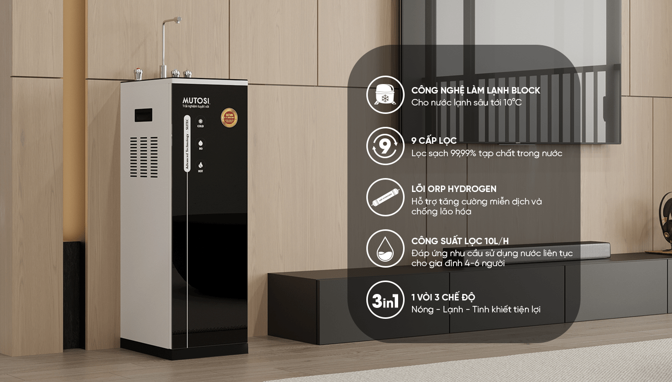 Máy lọc nước nóng lạnh Mutosi MP-692HC-BK-NC