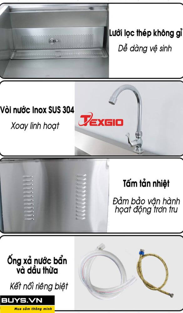 Máy rửa bát công nghiệp Texgio TGU-800SS- Buys.vn - cấu thành từ thép không rỉ 