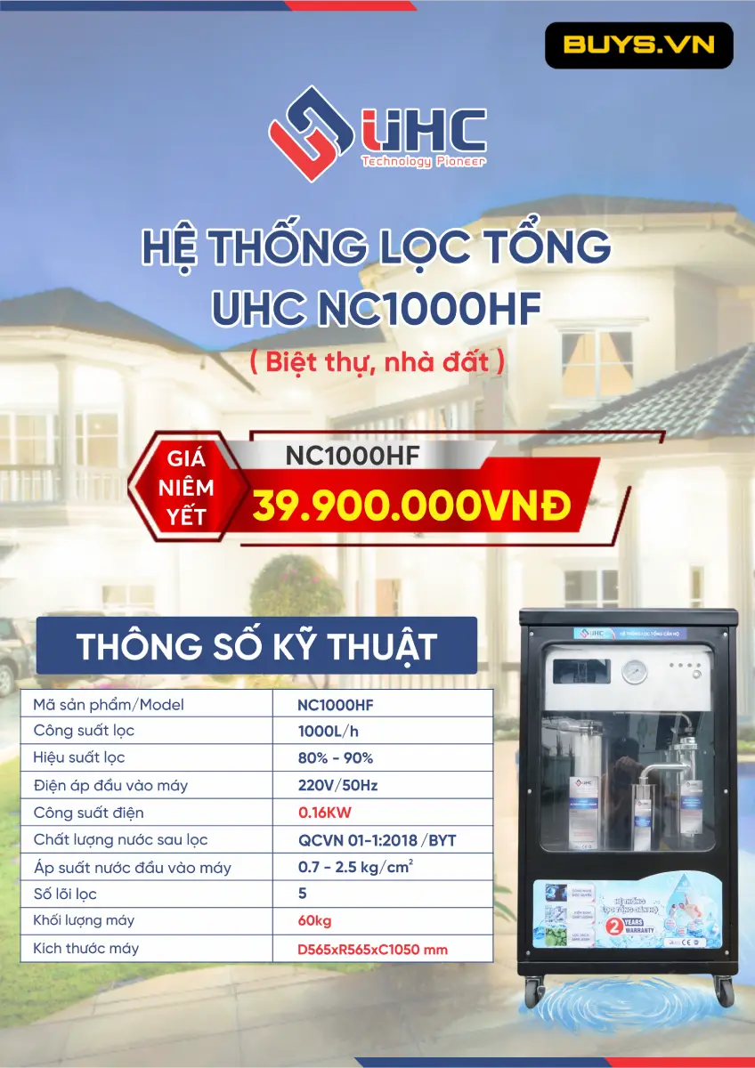 hệ thống lọc nước đầu nguồn UHC NC1000HF.