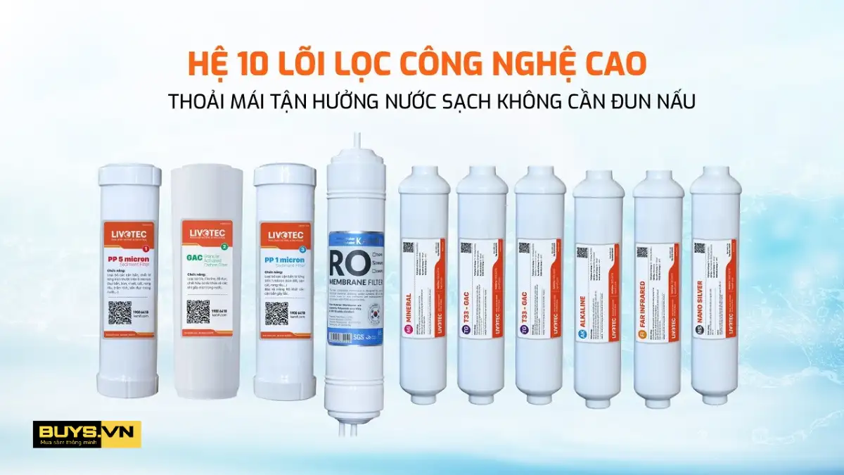 Máy lọc nước nóng lạnh Karofi Livotec 628 lõi lọc