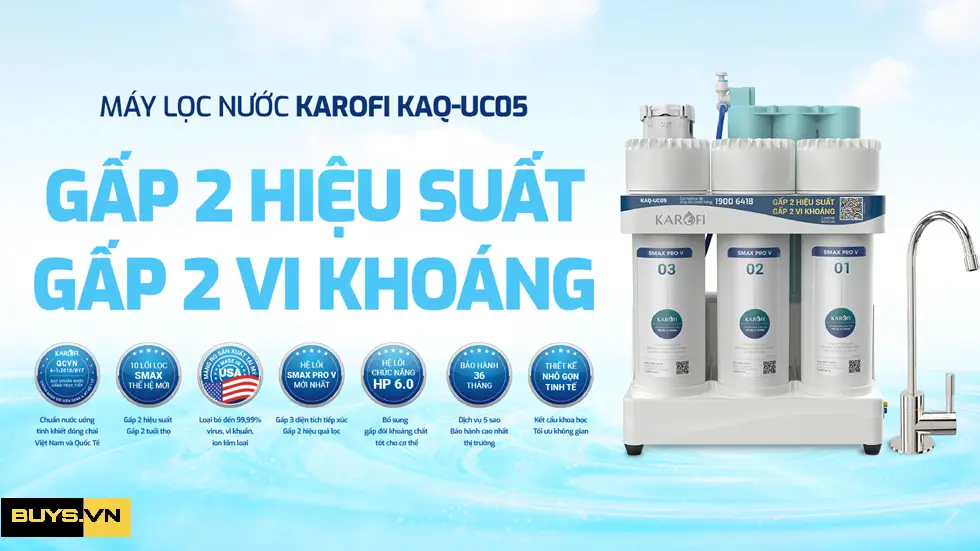 Máy lọc nước RO Karofi KAQ UC05 nâng cấp lõi Smax Pro