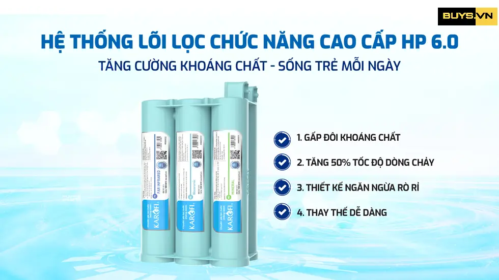 Máy lọc nước RO Karofi KAQ UC05 - Cụm lõi lọc Smax 6.0