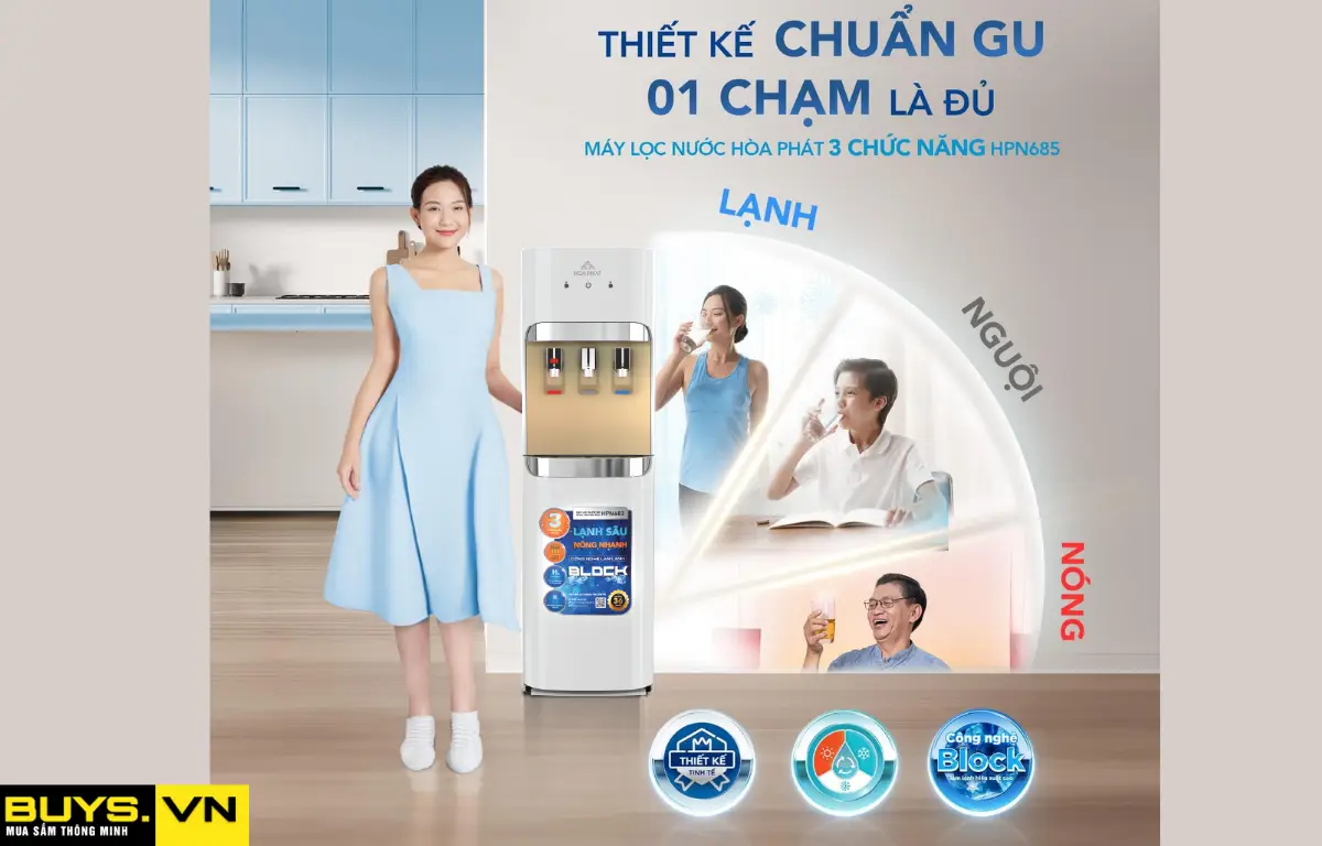 Máy lọc nước nóng lạnh Hòa Phát HPN683 - 1 chạm lấy nước 