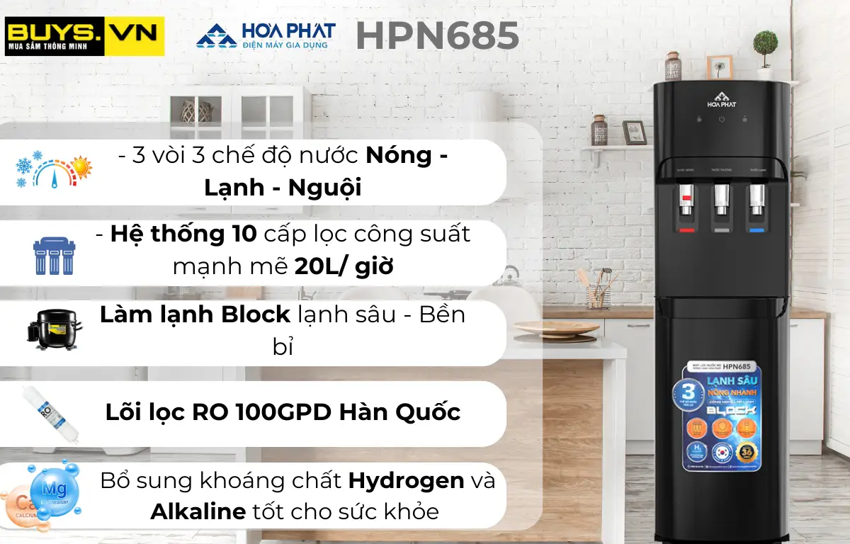 Máy lọc nước nóng lạnh Hòa Phát HPN685 - 3 chức năng Nóng Nguội Lạnh