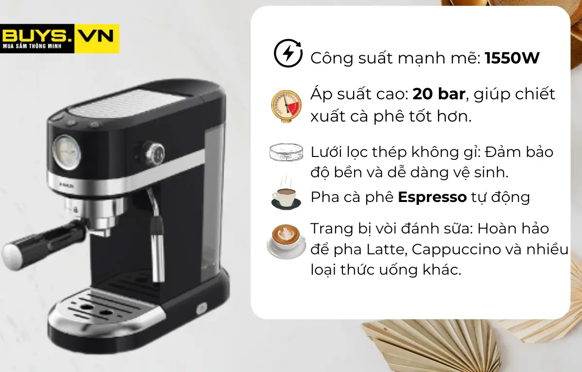 Máy pha cà phê Expresso XIAOMI Mi-Lux F185-Áp suất 20bar Công suất lên đến 1550W