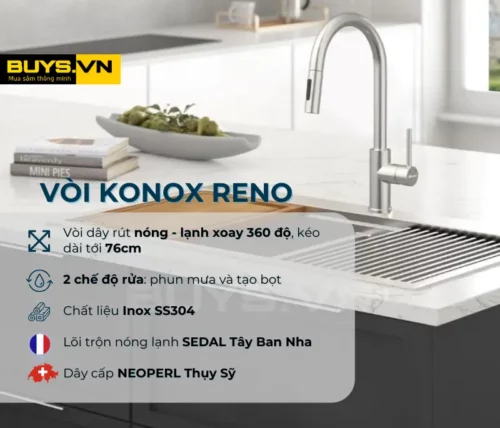 Vòi rửa bát dây rút Konox Reno thông tin