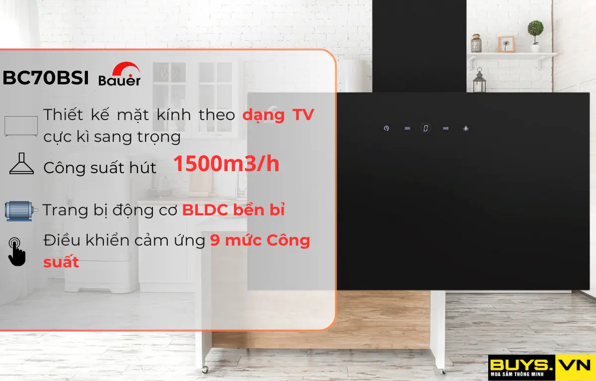 máy hút mùi Bauer BC70BSI - thiết kế đẹp, hiệu năng cao