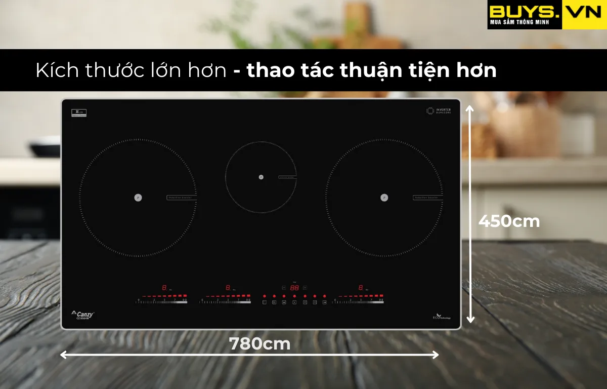 Bếp từ 3 vùng nấu Canzy CZ 856HN kích thước lớn hơn - thao tác dễ dàng hơn