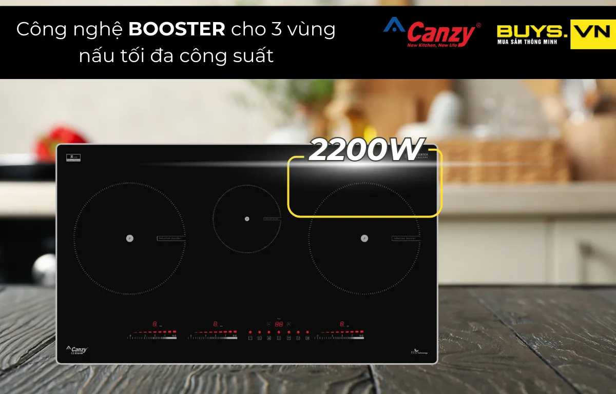 Bếp từ 3 vùng nấu Canzy CZ 856HN- khả năng Booster cả 3 vùng nấu lên đến 2200W