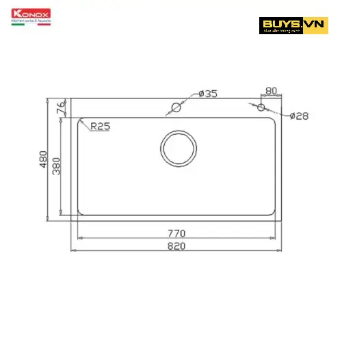 Chậu rửa bát 1 hố Konox KN8248SO Dekor