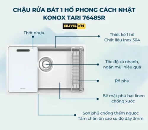 Chậu rửa bát 1 hố Konox Tari 7648SR - thông tin