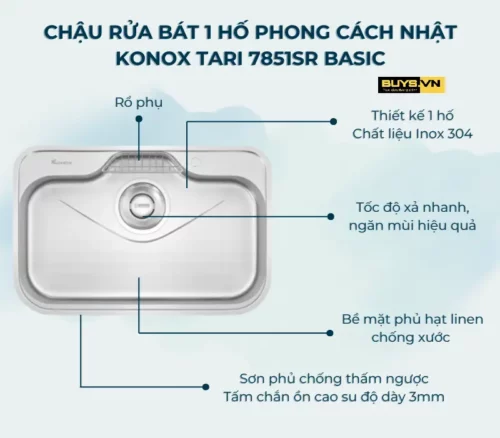 Chậu rửa bát 1 hố Konox Tari 7851SR Basic