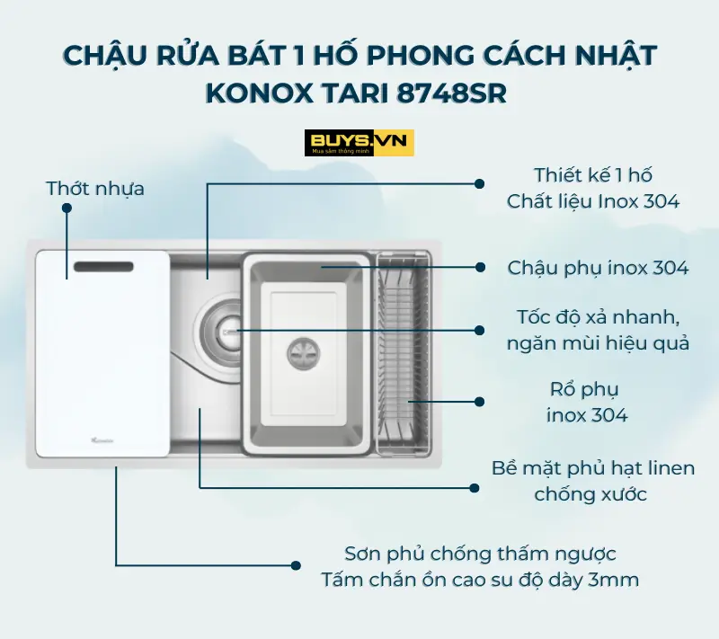 Chậu rửa bát 1 hố Konox Tari 8748SR