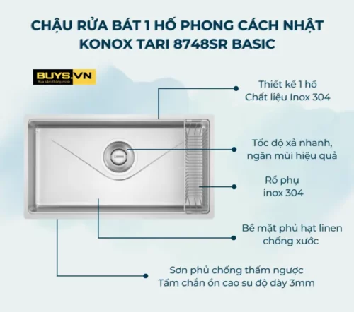 Chậu rửa bát 1 hố Konox Tari 8748SR Basic - thông số