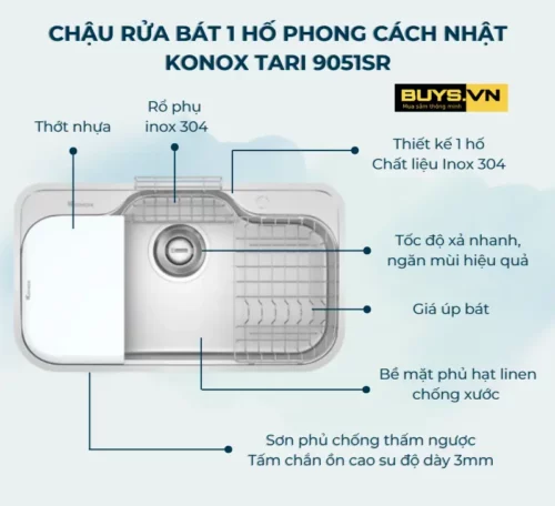 Chậu rửa bát 1 hố Konox Tari 9051SR