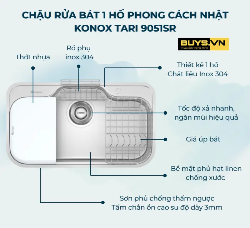 Chậu rửa bát 1 hố Konox Tari 9051SR