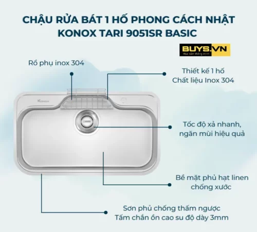 Chậu rửa bát 1 hố Konox Tari 9051SR Basic