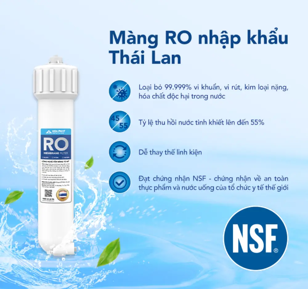 Máy lọc nước RO để gầm Hòa Phát HPU456 - lõi RO nhập khẩu Thái Lan, công suất lọc 15L/ giờ - loại bỏ 99.9% tạp chất 