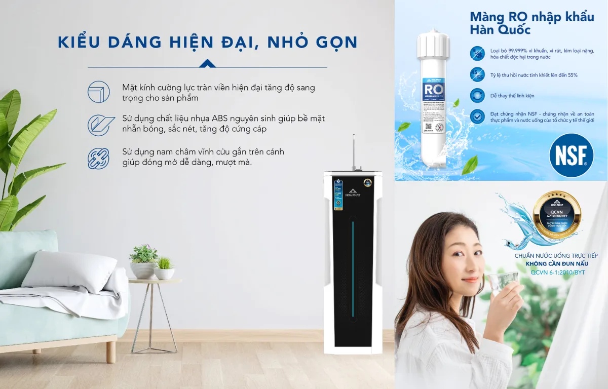 Máy lọc nước RO tủ đứng Hòa Phát HWS1B1022-màng lọc RO nhập khẩu Hàn Quốc