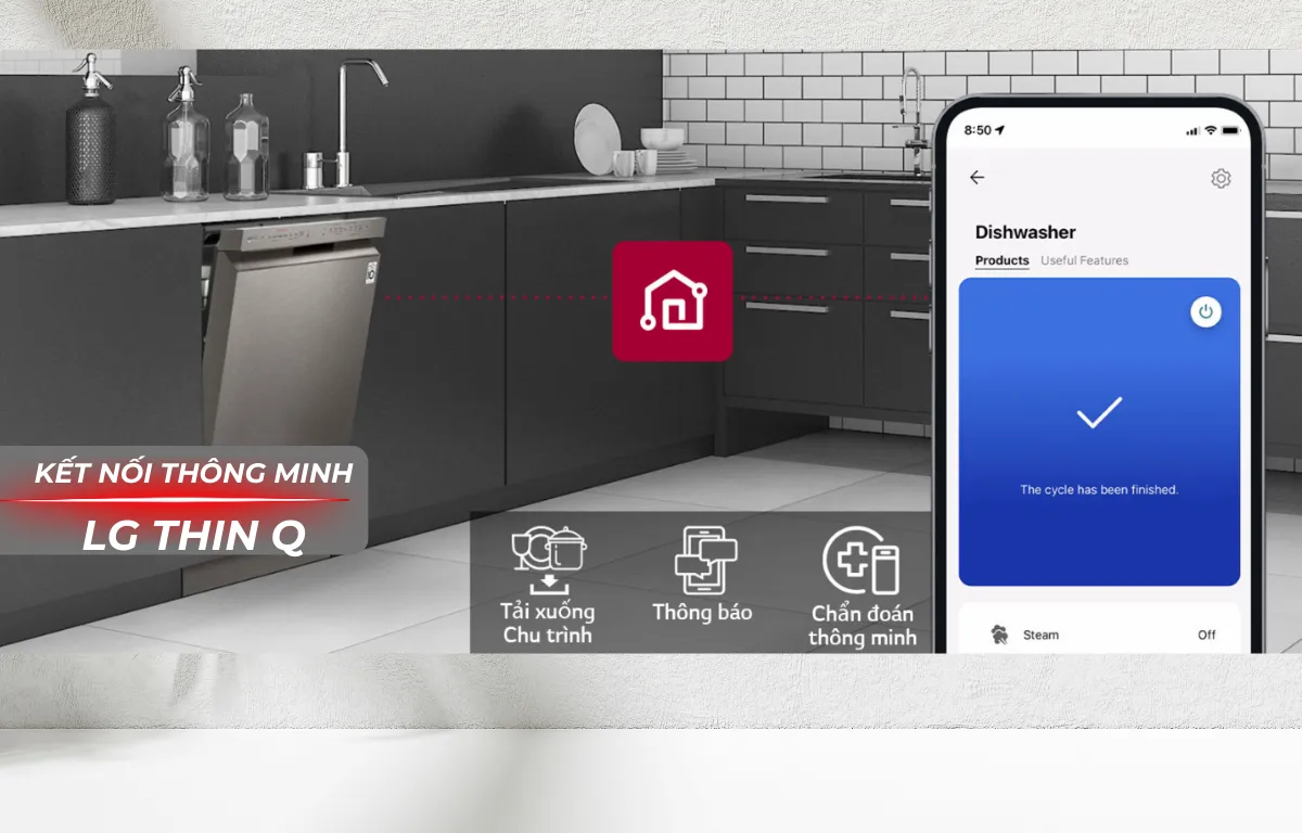 Máy rửa bát độc lập LG LDT14BLA4- điều khiển với ứng ụng LGthinQ