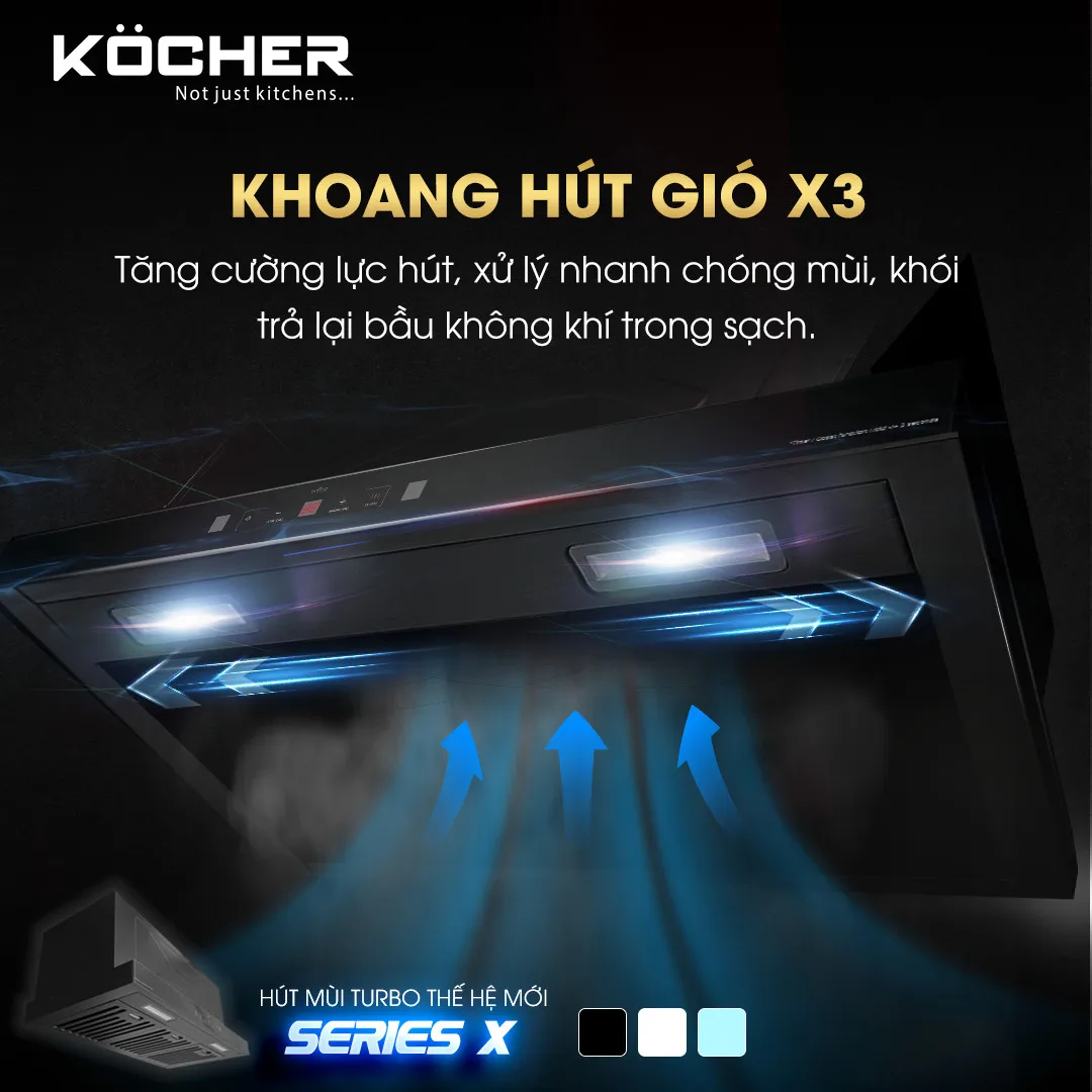 Máy hút mùi Kocher Turbo X-350D khoang hút gió cực lớn