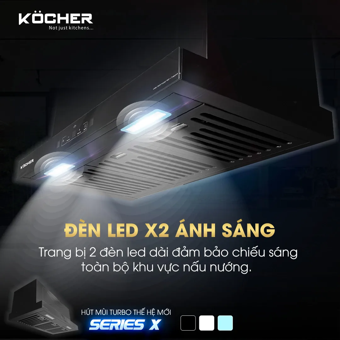 Máy hút mùi Kocher Turbo X-350D đèn Led X2 siêu sáng 