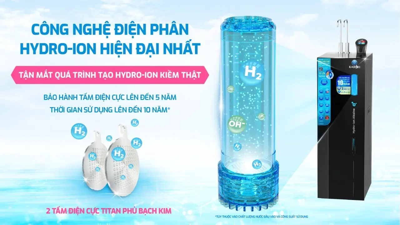 Máy lọc nước Hydro-ion kiềm Karofi KAE-S86 - công nghệ điện phân hiện đại 