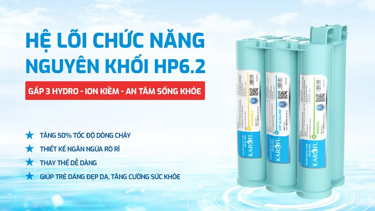 Máy lọc nước Hydro-ion kiềm Karofi KAE-S68 - kết nối điện thoại - Bộ lõi HP 6.2