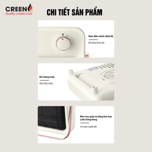 Máy sưởi gốm treo tường Creen CR-H38C chi tiết