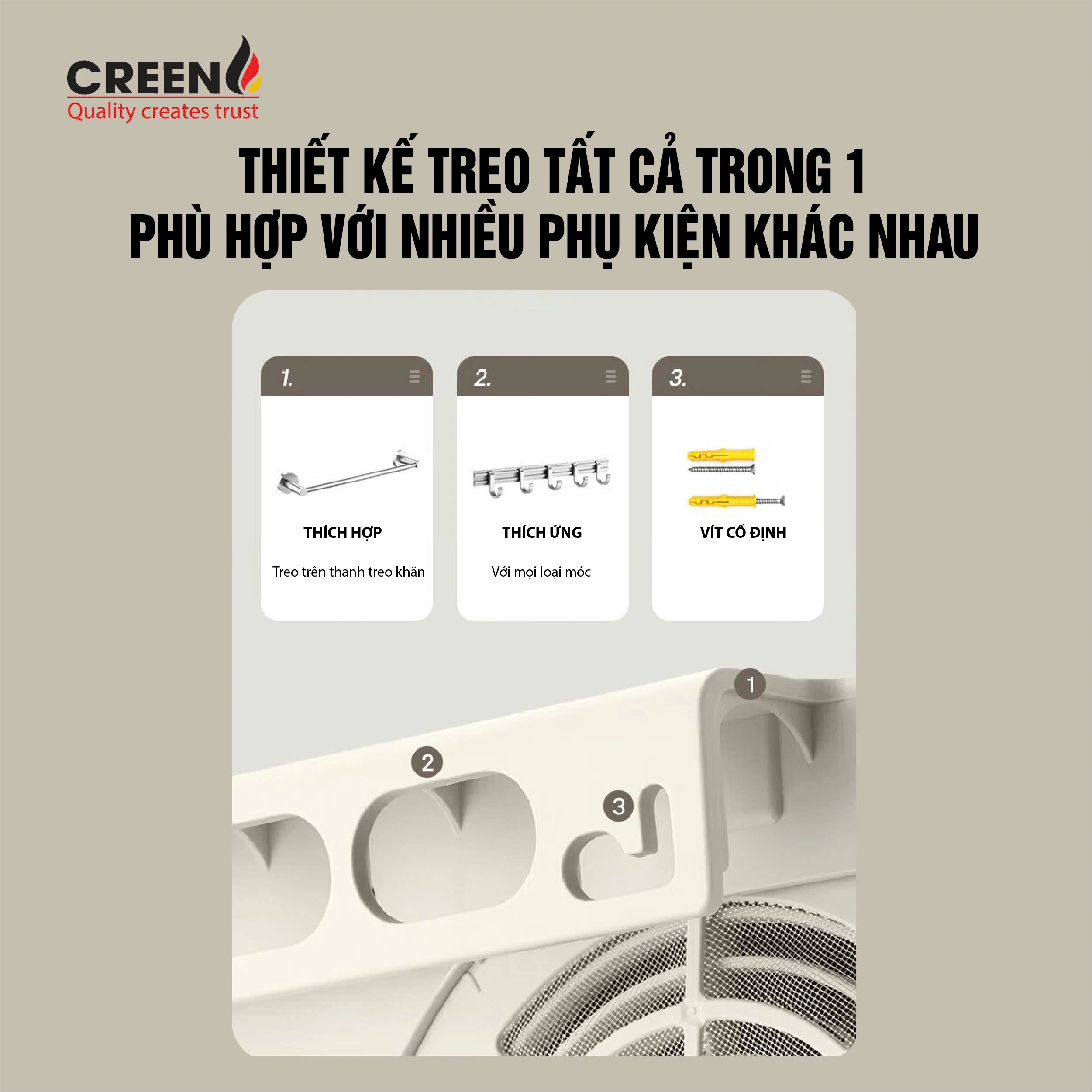 Máy sưởi gốm treo tường Creen CR-H38C- treo tùy thích không cần khoan lỗ