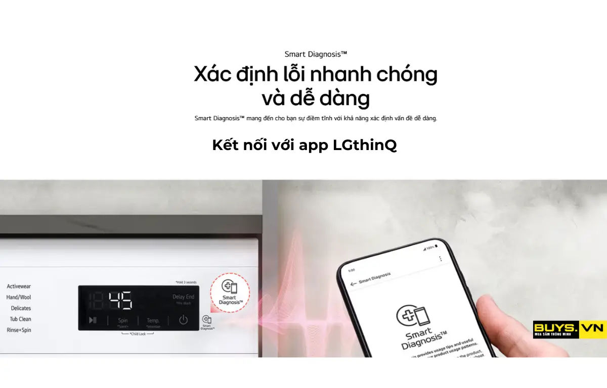 Máy giặt LG Inverter 9kg FB1209S5M kết nối điện thoại 