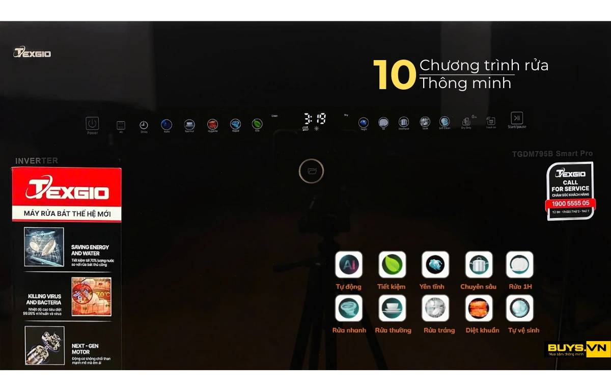 Máy rửa bát Texgio TGDM795B Smart Pro 10 chương trình rửa thông minh