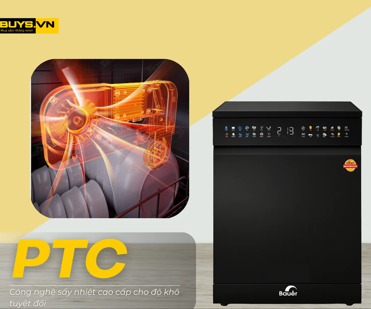 Máy rửa bát Bauer SBW16BEU15F SuperAI - Công nghệ sấy PTC khô tuyệt đối