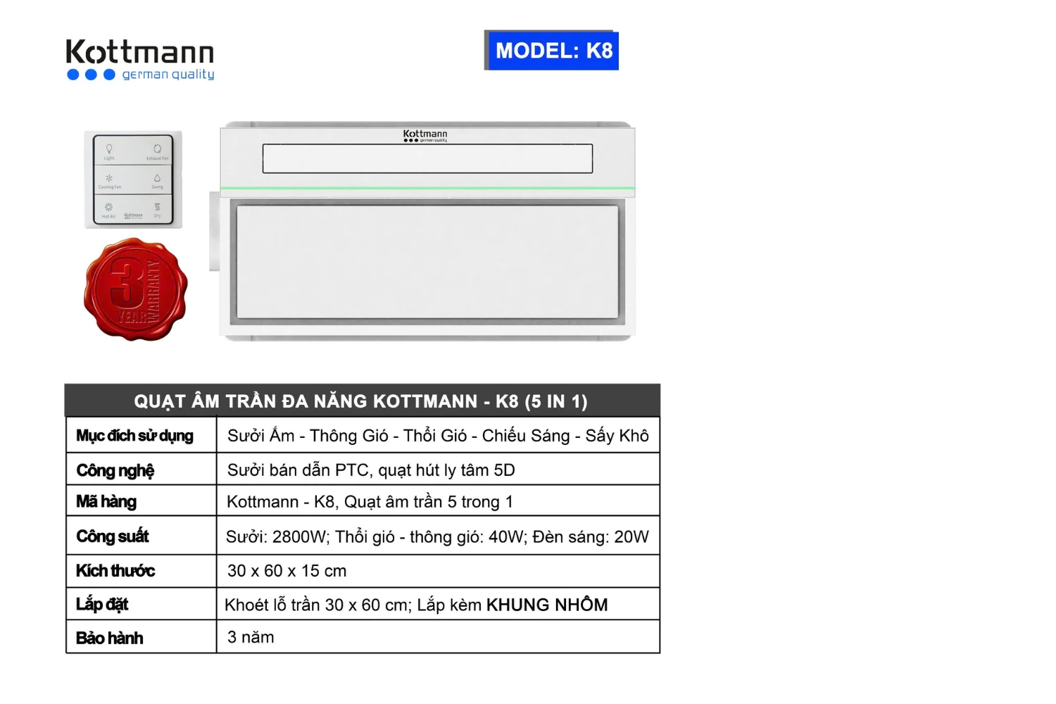 QUẠT SƯỞI NHÀ TẮM KOTTMANN K8 28 Kottmann K8 (2)