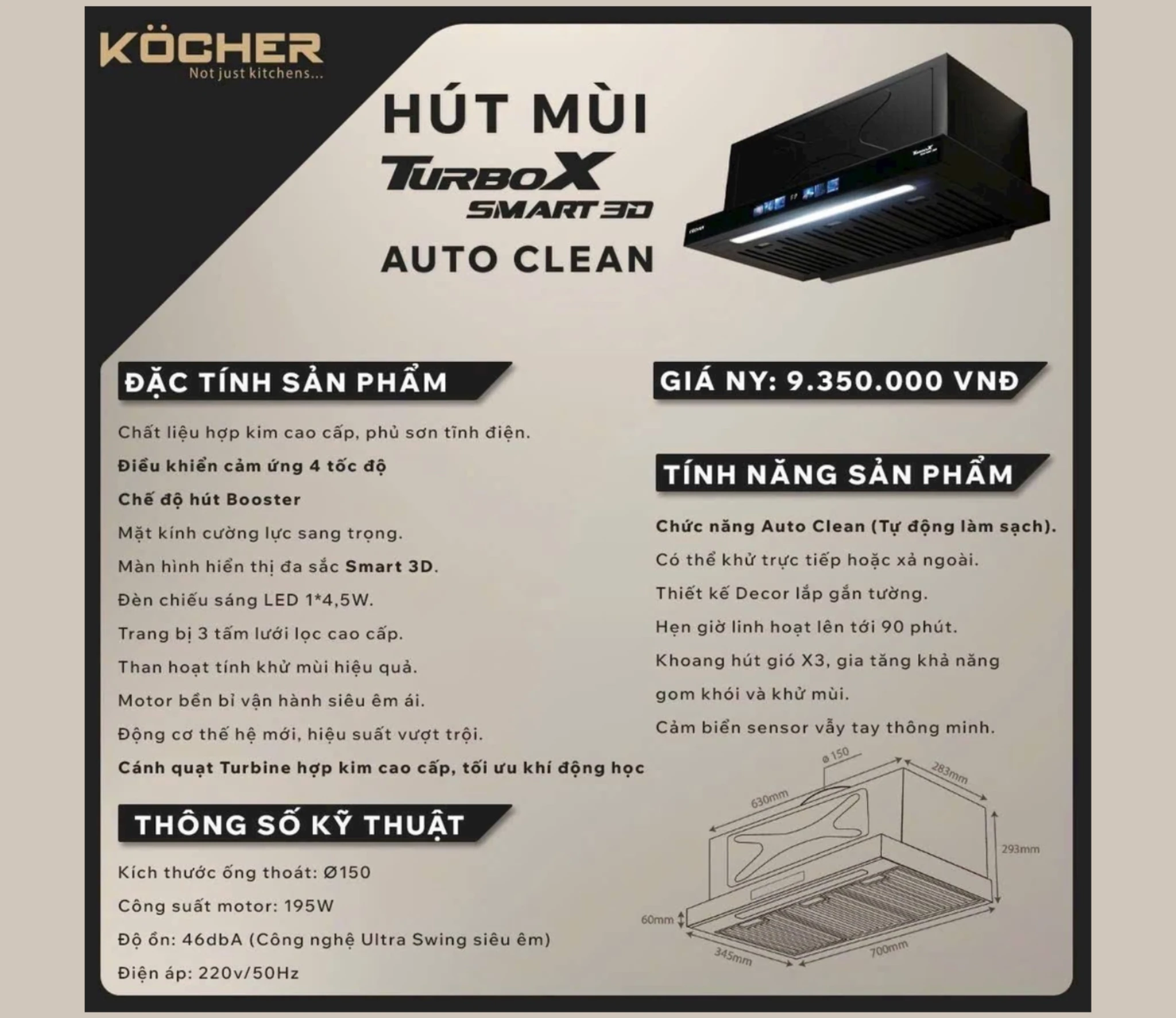 Máy hút mùi Turbo X Smart 3D Auto Clean