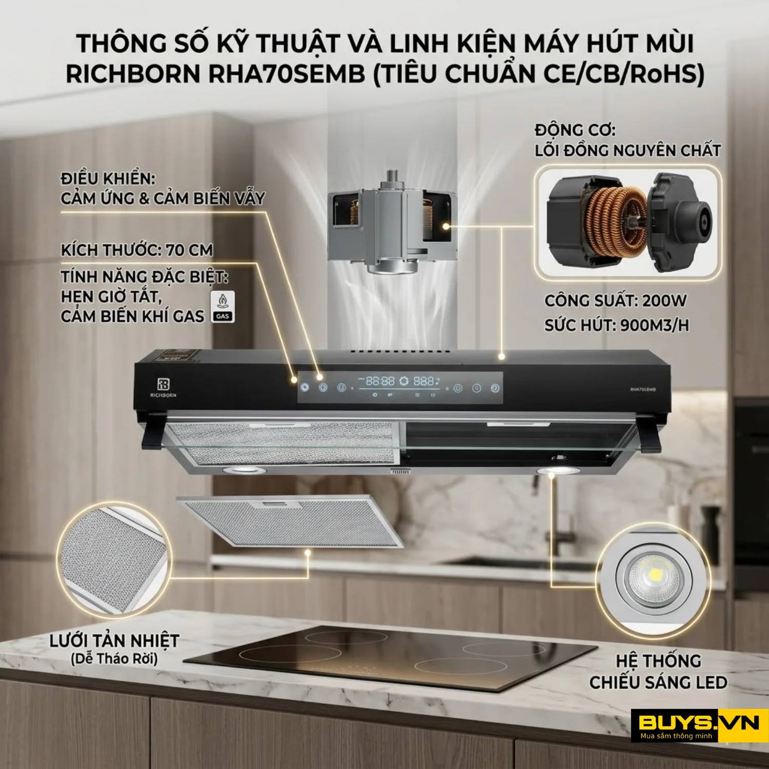 MÁY HÚT MÙI RICHBORN RHA70SEMB MÁY HÚT MÙI RICHBORN RHA70SEMB