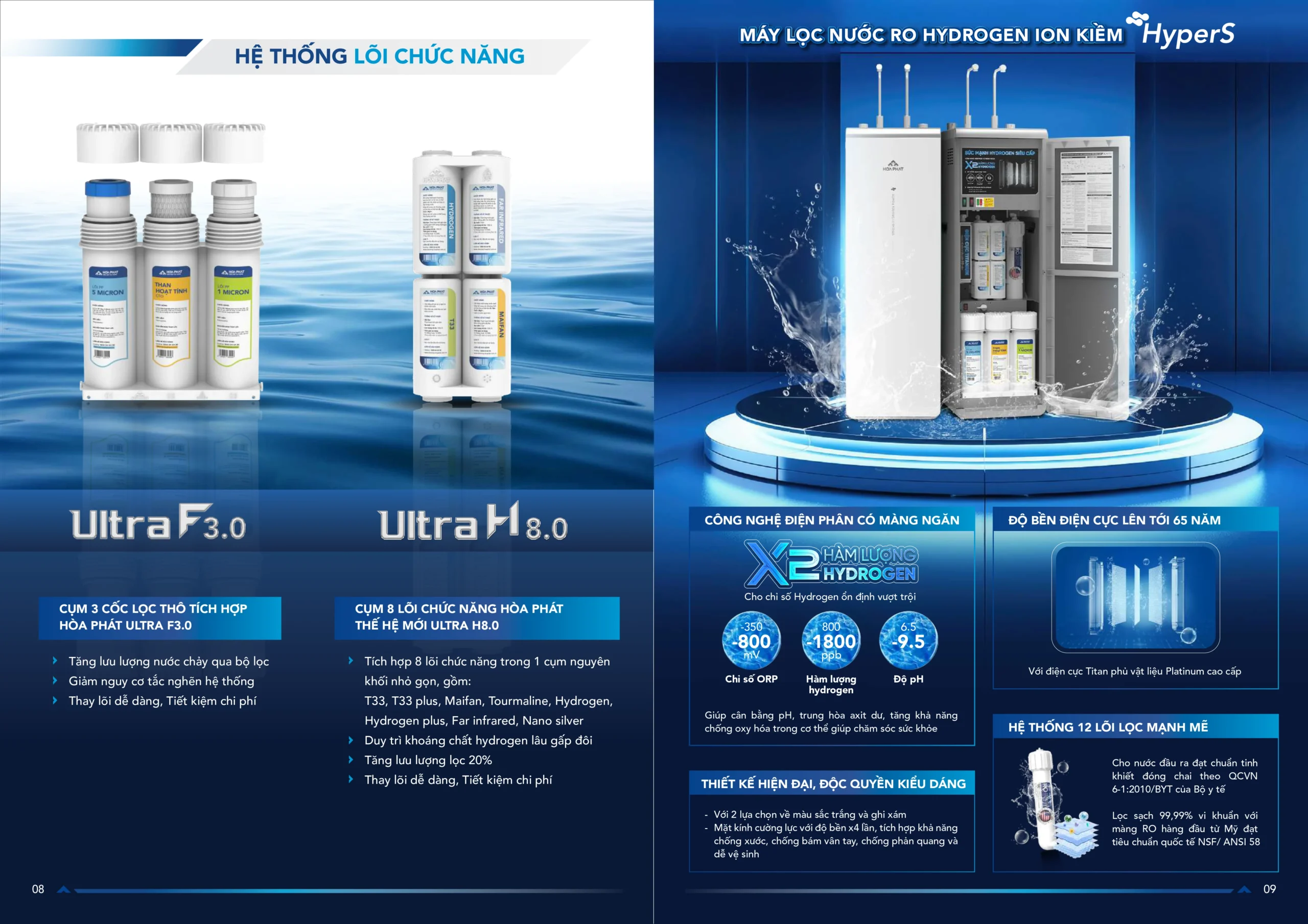 Máy lọc nước hòa phát hydrogen ion kiềm ro nóng lạnh Hypers HPA885 