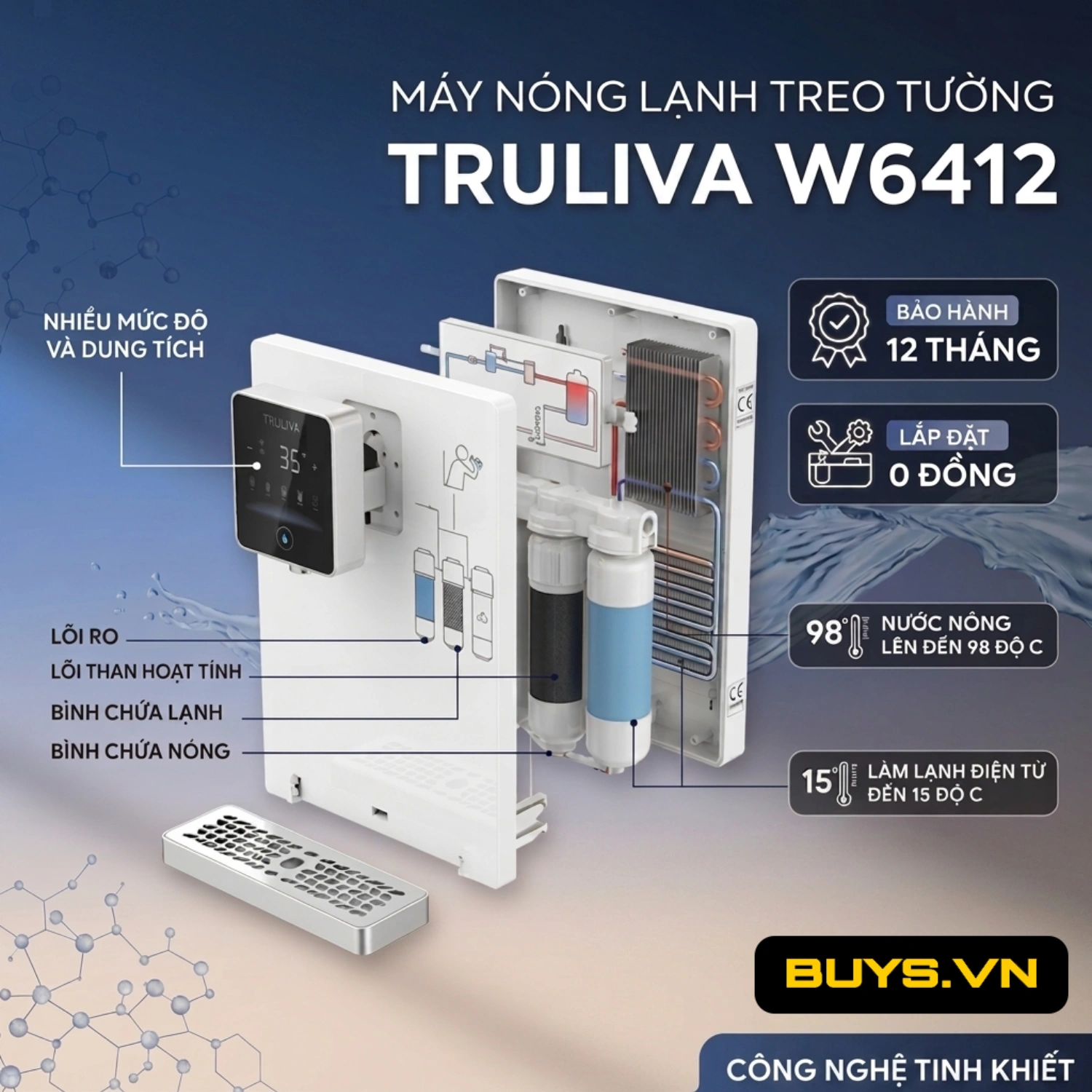 Máy lọc nước nóng lạnh treo tường Truliva W6412